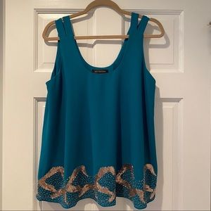 MM Couture Teal Embroidered Tank Top. Size LARGE.